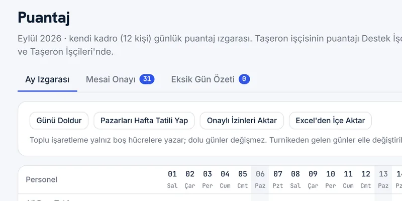 İK ve Puantaj ekranı
