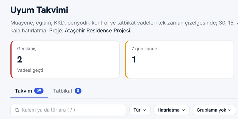Kalite ve İSG ekranı